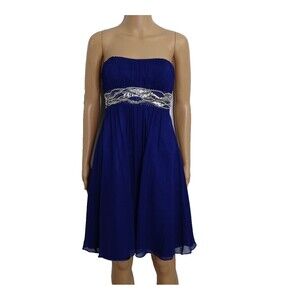 JS Boutique Blue 100% Silk Mini Dress Size 4 Wedding Prom Special Event Fashion